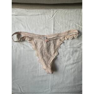 NWOT Vintage Secret Treasures Logo Ribbon Lace G-String Thong Pink Size 7